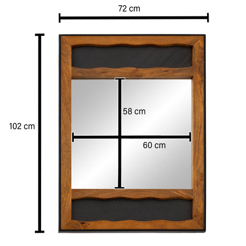 Rootz Moderne Wandspiegel - Rechthoekige Spiegel - Houten Frame - Metalen Frame - Golfpatroon - 72cm x 102cm x 3cm