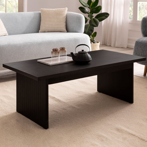 Rootz Modern Design Coffee Table - Rectangular Table - Elegant Slatted Legs - Natural Wood Grain - Handmade - Mango Solid Wood - 110cm x 55cm x 40cm