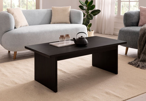 Rootz Modern Design Coffee Table - Rectangular Table - Elegant Slatted Legs - Natural Wood Grain - Handmade - Mango Solid Wood - 110cm x 55cm x 40cm