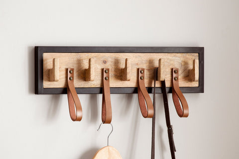 Rootz Moderne Wandkapstok - Kleerhanger - Hoedenrek - Handgemaakt - Natuurlijk hout - Zwart metalen frame - 60 cm x 15 cm x 6 cm