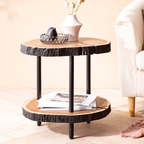 Rootz Modern Design Side Table - Wood Slice Table - Handcrafted Table - Solid Wood and Metal - 45cm x 45cm x 50cm - Unique Natural Product - Protective Varnish - Multi-functional Use - Anti-slip Nubs - 25kg Load Capacity