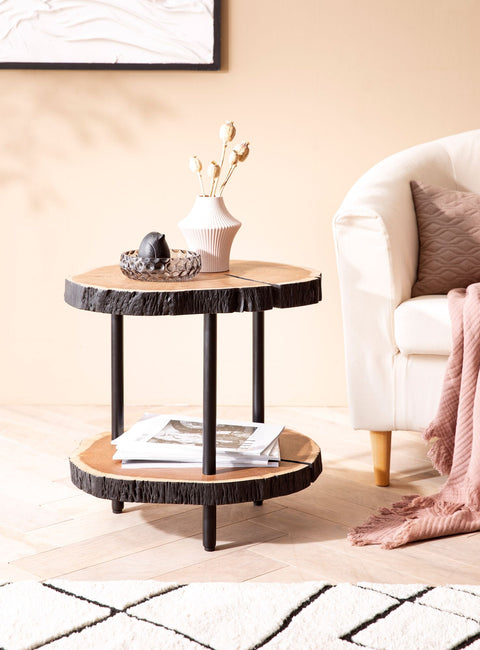 Rootz Modern Design Side Table - Wood Slice Table - Handcrafted Table - Solid Wood and Metal - 45cm x 45cm x 50cm - Unique Natural Product - Protective Varnish - Multi-functional Use - Anti-slip Nubs - 25kg Load Capacity