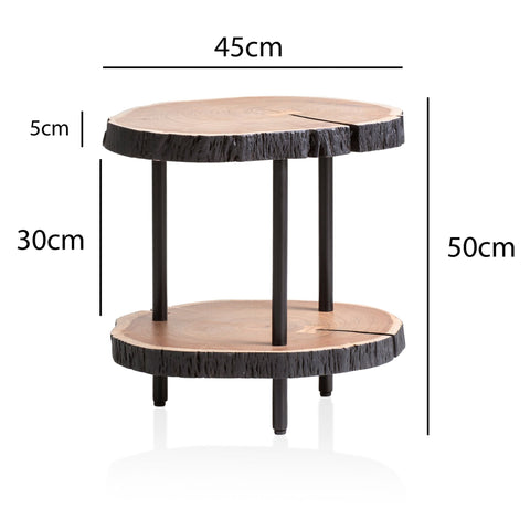Rootz Modern Design Side Table - Wood Slice Table - Handcrafted Table - Solid Wood and Metal - 45cm x 45cm x 50cm - Unique Natural Product - Protective Varnish - Multi-functional Use - Anti-slip Nubs - 25kg Load Capacity