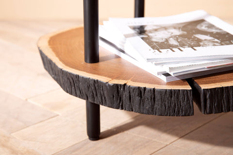 Rootz Modern Design Side Table - Wood Slice Table - Handcrafted Table - Solid Wood and Metal - 45cm x 45cm x 50cm - Unique Natural Product - Protective Varnish - Multi-functional Use - Anti-slip Nubs - 25kg Load Capacity
