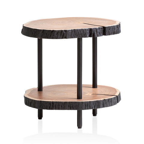 Rootz Modern Design Side Table - Wood Slice Table - Handcrafted Table - Solid Wood and Metal - 45cm x 45cm x 50cm - Unique Natural Product - Protective Varnish - Multi-functional Use - Anti-slip Nubs - 25kg Load Capacity