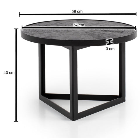 Rootz Industrial Design Coffee Table - Round Table - Triangular Frame - Handmade - Mango Wood - Unique - 58cm x 58cm x 40cm