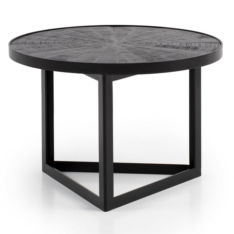 Rootz Industrial Design Coffee Table - Round Table - Triangular Frame - Handmade - Mango Wood - Unique - 58cm x 58cm x 40cm