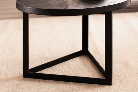 Rootz Industrial Design Coffee Table - Round Table - Triangular Frame - Handmade - Mango Wood - Unique - 58cm x 58cm x 40cm