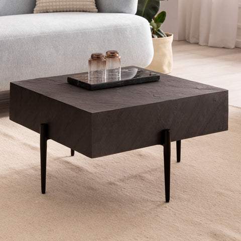 Rootz Modern Design Square Coffee Table - Anthracite 3D Surface - Handmade - Unique - Mango Solid Wood - MDF - Height Adjustable Nubs - 64cm x 64cm x 35cm