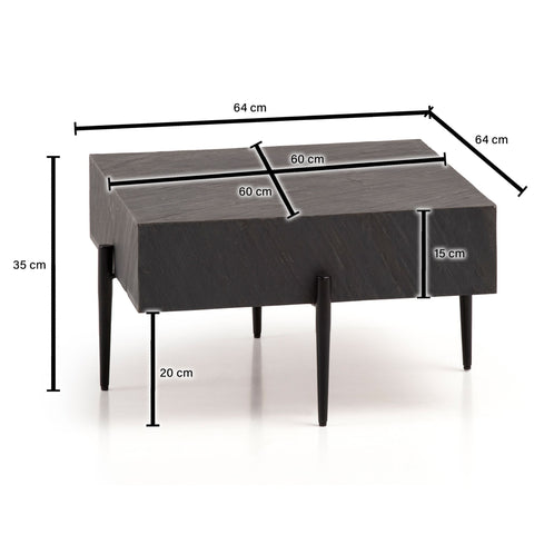 Rootz Modern Design Square Coffee Table - Anthracite 3D Surface - Handmade - Unique - Mango Solid Wood - MDF - Height Adjustable Nubs - 64cm x 64cm x 35cm
