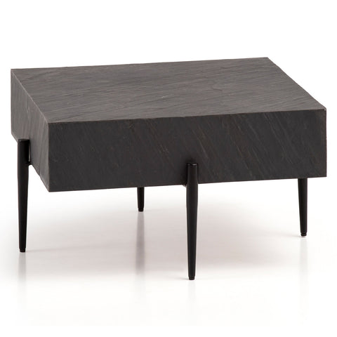 Rootz Modern Design Square Coffee Table - Anthracite 3D Surface - Handmade - Unique - Mango Solid Wood - MDF - Height Adjustable Nubs - 64cm x 64cm x 35cm