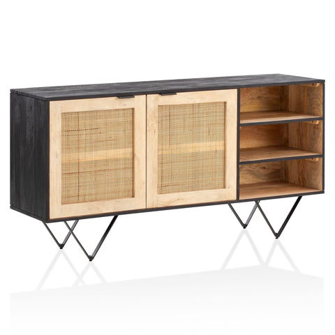 Rootz Solid Wood Rattan Sideboard - Chest of Drawers - Storage Cabinet - Handcrafted - Spacious Storage - Modern Design - 145cm x 75cm x 40cm