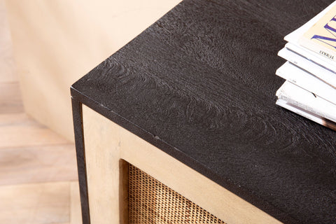 Rootz Solid Wood Rattan Sideboard - Chest of Drawers - Storage Cabinet - Handcrafted - Spacious Storage - Modern Design - 145cm x 75cm x 40cm