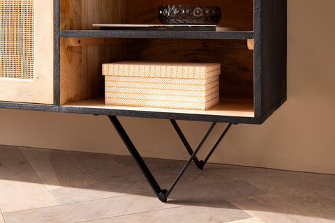 Rootz Solid Wood Rattan Sideboard - Chest of Drawers - Storage Cabinet - Handcrafted - Spacious Storage - Modern Design - 145cm x 75cm x 40cm