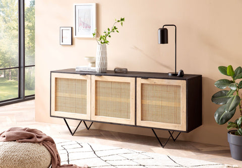 Rootz Solid Wood Rattan Sideboard - Chest of Drawers - Storage Cabinet - Handcrafted - Spacious Storage - Modern Design - 175cm x 75cm x 45cm
