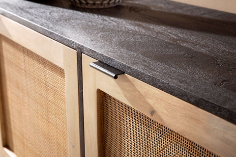 Rootz Solid Wood Rattan Sideboard - Chest of Drawers - Storage Cabinet - Handcrafted - Spacious Storage - Modern Design - 175cm x 75cm x 45cm