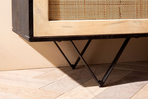 Rootz Solid Wood Rattan Sideboard - Chest of Drawers - Storage Cabinet - Handcrafted - Spacious Storage - Modern Design - 175cm x 75cm x 45cm