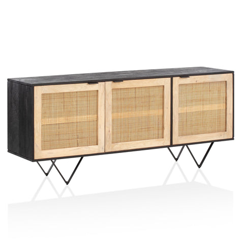 Rootz Solid Wood Rattan Sideboard - Chest of Drawers - Storage Cabinet - Handcrafted - Spacious Storage - Modern Design - 175cm x 75cm x 45cm