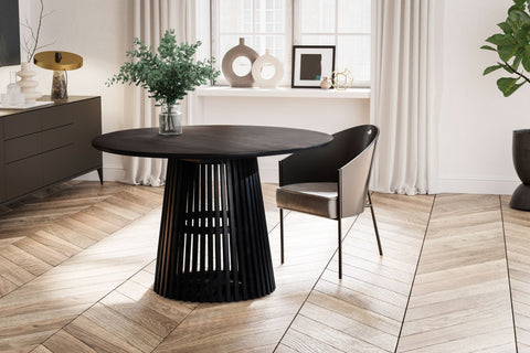 Rootz Dining Room Table - Modern Round Kitchen Table - Solid Wood, Handcrafted - Unique Design, Durable, Easy Assembly - 120cm x 120cm x 77cm - Black