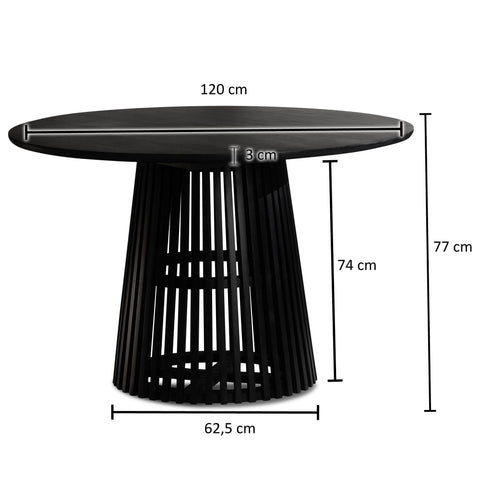 Rootz Dining Room Table - Modern Round Kitchen Table - Solid Wood, Handcrafted - Unique Design, Durable, Easy Assembly - 120cm x 120cm x 77cm - Black