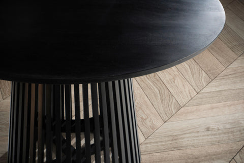 Rootz Dining Room Table - Modern Round Kitchen Table - Solid Wood, Handcrafted - Unique Design, Durable, Easy Assembly - 120cm x 120cm x 77cm - Black