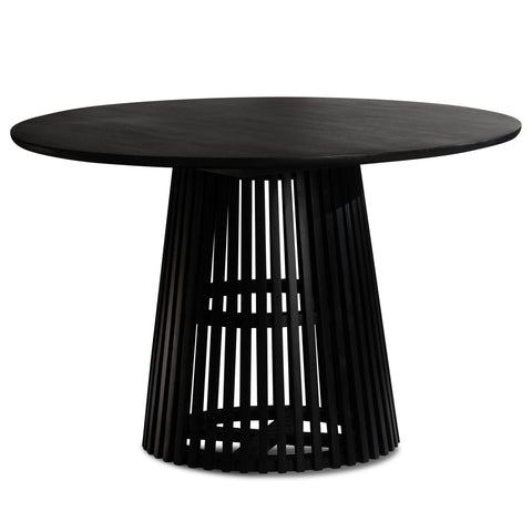 Rootz Dining Room Table - Modern Round Kitchen Table - Solid Wood, Handcrafted - Unique Design, Durable, Easy Assembly - 120cm x 120cm x 77cm - Black