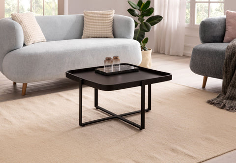 Rootz Industrial Design Coffee Table - Square Table - Handmade - Mango Wood - Black - Protective Varnish - Height Adjustable - 5cm Metal Thickness - 60cm x 60cm x 45cm