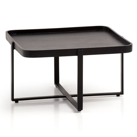 Rootz Industrial Design Coffee Table - Square Table - Handmade - Mango Wood - Black - Protective Varnish - Height Adjustable - 5cm Metal Thickness - 60cm x 60cm x 45cm