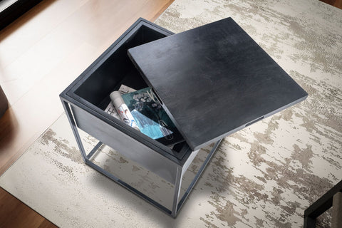 Rootz Handgemaakte Bijzettafel - Vierkante Tafel - Zwart - Massief Hout - Metaal - Uniek Design - Verborgen Opbergvak - Handgemaakt - 47cm x 47cm x 51cm