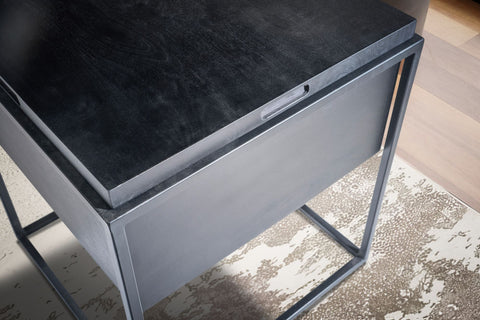 Rootz Handgemaakte Bijzettafel - Vierkante Tafel - Zwart - Massief Hout - Metaal - Uniek Design - Verborgen Opbergvak - Handgemaakt - 47cm x 47cm x 51cm