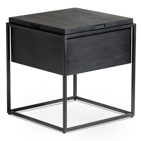 Rootz Handgemaakte Bijzettafel - Vierkante Tafel - Zwart - Massief Hout - Metaal - Uniek Design - Verborgen Opbergvak - Handgemaakt - 47cm x 47cm x 51cm