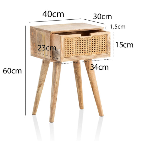 Rootz Modern Bedside Table - Nightstand - Drawer Nightstand - Viennese Braid - Natural Wood Grain - Handmade - Unique - Removable Drawer - Anti-Slip Pads - Box Spring Bed - 40cm x 60cm x 30cm