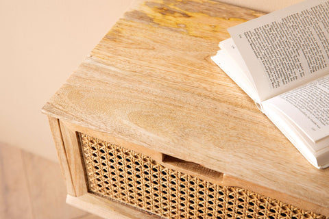 Rootz Modern Bedside Table - Nightstand - Drawer Nightstand - Viennese Braid - Natural Wood Grain - Handmade - Unique - Removable Drawer - Anti-Slip Pads - Box Spring Bed - 40cm x 60cm x 30cm