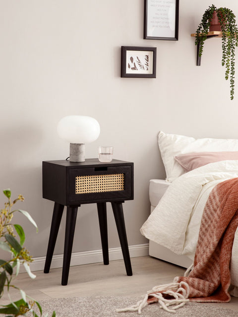 Rootz Modern Bedside Table - Nightstand - Drawer Cabinet - Viennese Braid - Handmade - Natural Wood Grain - 40cm x 60cm x 30cm