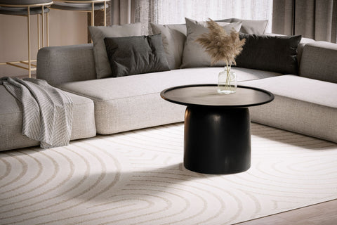 Rootz Modern Design Coffee Table - Round Table - Drum Frame - Handmade - Mango Wood - Black - Unique - Protective Varnish - Raised Edge - 60cm x 60cm x 40cm