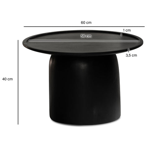 Rootz Modern Design Coffee Table - Round Table - Drum Frame - Handmade - Mango Wood - Black - Unique - Protective Varnish - Raised Edge - 60cm x 60cm x 40cm