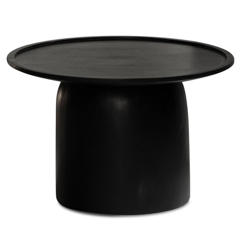 Rootz Modern Design Coffee Table - Round Table - Drum Frame - Handmade - Mango Wood - Black - Unique - Protective Varnish - Raised Edge - 60cm x 60cm x 40cm