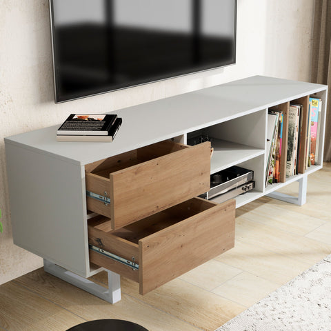 Rootz Modern Design TV Base Cabinet - Lowboard - Entertainment Center - Oak Decor - Spacious Storage - 150cm x 55cm x 40cm