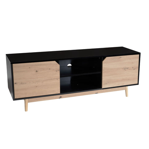 Rootz Lowboard TV Cabinet - TV Dresser - Entertainment Unit - Modern Black Oak Design - Spacious Storage - Cable Management - Floor Protection - 150cm x 40cm x 55cm