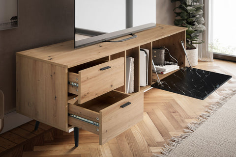 Rootz Lowboard 150cm TV Cabinet - TV Stand - Marble Black Design - Modern Style - Spacious Storage - Durable Build - 150cm x 55cm x 40cm