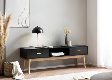 Rootz Lowboard TV Cabinet - 150cm TV Stand - Black and Oak TV Console - Modern Design - Spacious Storage - Durable Build - 150cm x 50cm x 40cm