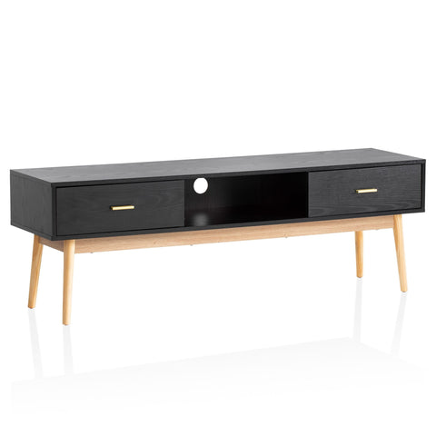Rootz Lowboard TV Cabinet - 150cm TV Stand - Black and Oak TV Console - Modern Design - Spacious Storage - Durable Build - 150cm x 50cm x 40cm
