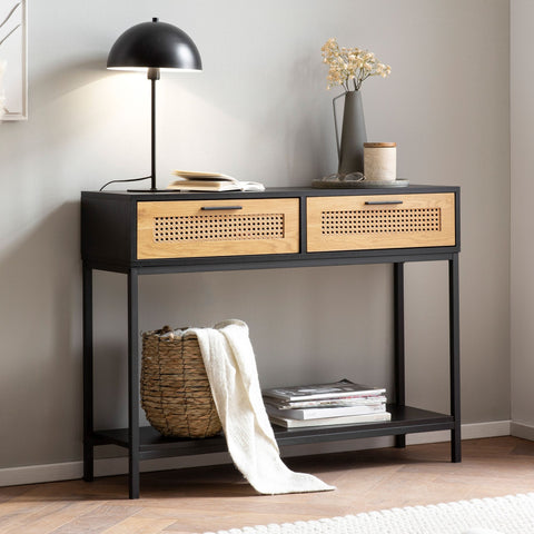 Rootz Chic Console Table - Entryway Table - Hallway Table - Viennese Weave Fronts - Storage Space - 100cm x 30cm x 75cm