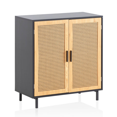 Rootz Sideboard 80cm - Chest of Drawers - Storage Cabinet - Viennese Weave Design - Adjustable Shelves - Magnetic Door Stoppers - Black and Brown - 80cm x 40cm x 86.5cm