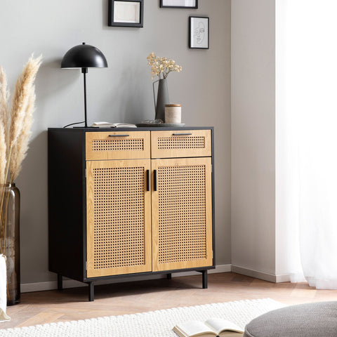 Rootz Sideboard 80cm - Black Chest of Drawers - Viennese Weave Design - Stylish Storage Solution - Durable & Spacious - 80cm x 86.5cm x 40cm