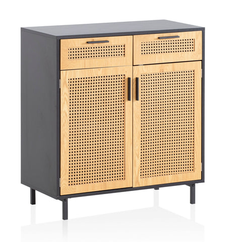 Rootz Sideboard 80cm - Black Chest of Drawers - Viennese Weave Design - Stylish Storage Solution - Durable & Spacious - 80cm x 86.5cm x 40cm