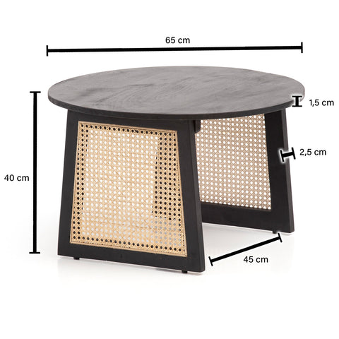 Rootz Modern Style Coffee Table - Round Table - Decorative Viennese Weave Legs - Natural Wood Grain - Handmade - Unique - Wood Protection - Anti-Slip Nubs - Height-Adjustable Knobs - 65cm x 65cm x 40cm