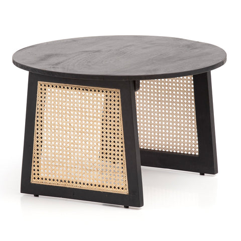 Rootz Modern Style Coffee Table - Round Table - Decorative Viennese Weave Legs - Natural Wood Grain - Handmade - Unique - Wood Protection - Anti-Slip Nubs - Height-Adjustable Knobs - 65cm x 65cm x 40cm