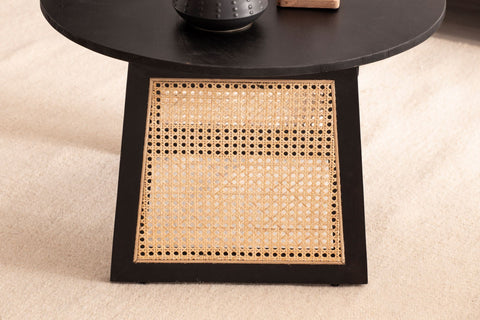 Rootz Modern Style Coffee Table - Round Table - Decorative Viennese Weave Legs - Natural Wood Grain - Handmade - Unique - Wood Protection - Anti-Slip Nubs - Height-Adjustable Knobs - 65cm x 65cm x 40cm