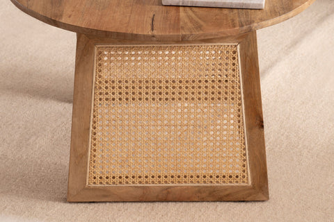 Rootz Modern Style Coffee Table - Round Table - Decorative Viennese Weave Legs - Natural Wood Grain - Handmade - Anti-Slip Nubs - Height Adjustable Knobs - 65cm x 65cm x 40cm